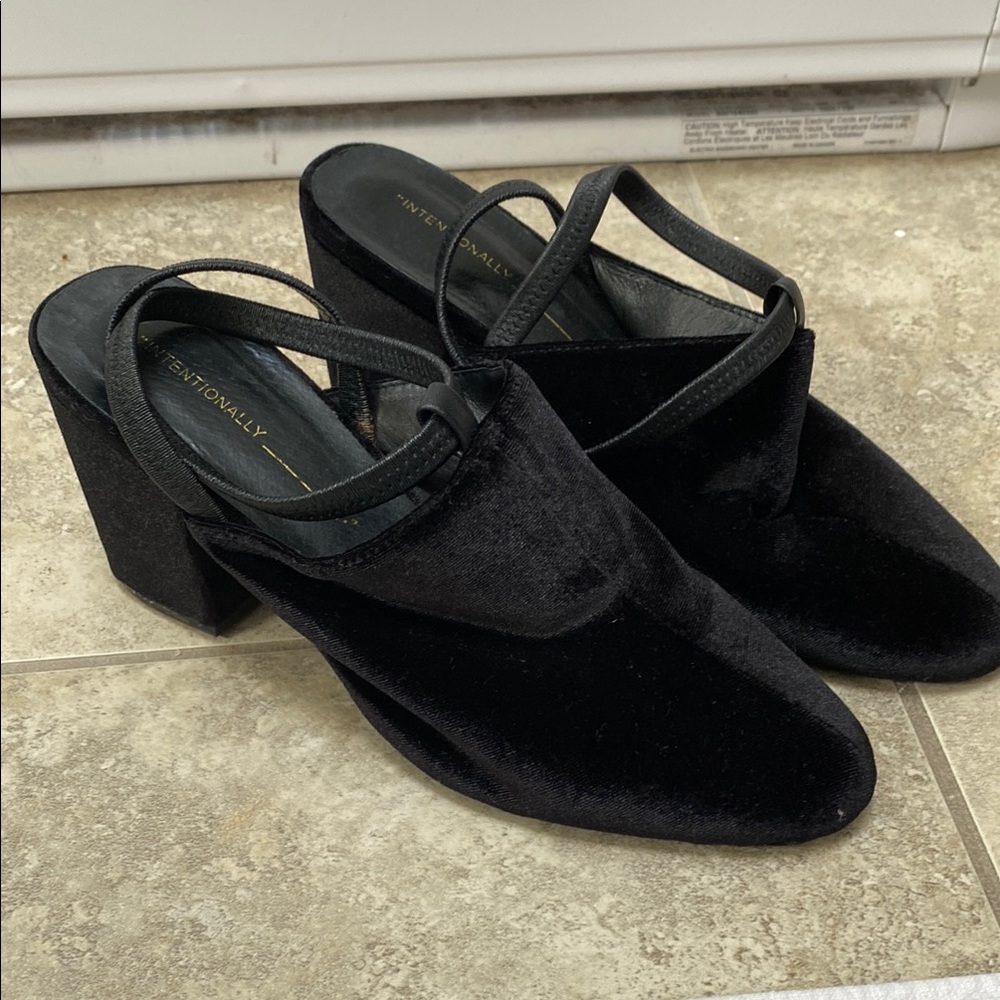 Black Velvet Block Heel Women's Shoes 38